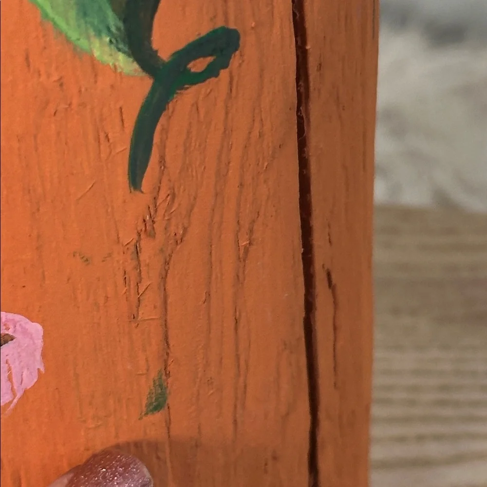 Vintage Hand Painted Wooden Halloween Pumpkin Log Folk Art Decor